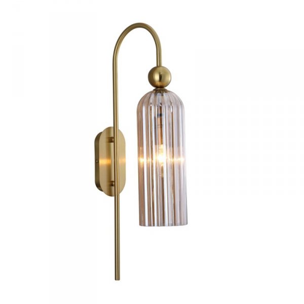 KINKIET ZŁOTY GLAMOUR KLOSZ BURSZTYNOWY SZKLANY DO SALONU SYPIALNI LIGHT PRESTIGE PIEGA LP-939/1W amber
