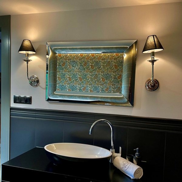 KINKIET GLAMOUR CHROM SREBRNY Z CZARNYM ABAŻUREM SO SALONU SYPIALNI LIGHT PRESTIGE LP-979/1W