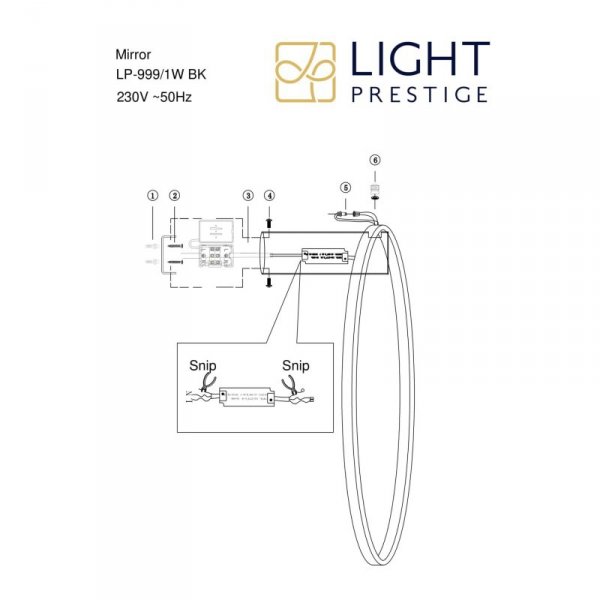 LIGHT PRESTIGE MIRROR DUŻY CZARNY KINKIET KOŁO RING LED LP-999/1W L BK CCT ZE ZMIENNĄ BARWĄ ŚWIATŁA