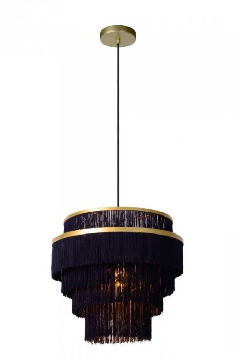 LAMPA WISZĄCA GRANATOWO ZŁOTA ABAŻUR FRĘDZELKI GRANATOWA DO SYPIALNI W STYLU GLAMOUR EXTRAVAGANZA FRILLS 03442/42/02 LUCIDE