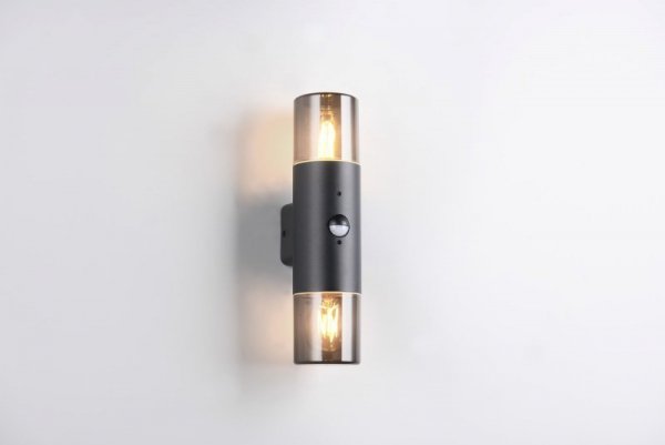 LAMPA ZEWNĘTRZNA OGRODOWA NOWOCZESNA CZARNA HOOSIC - CZUJNIK RUCHU 222260232 TRIO