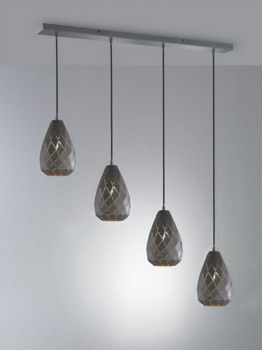 LAMPA WISZĄCA NA LISTWIE POCZWÓRNA NAD STÓŁ DEKORACYJNA ANTRACYT ZE ZŁOTYM ŚRODKIEM DO SALONU JADALNI KUCHNI ONYX 301300442 TRIO