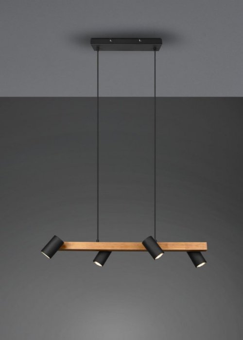 LAMPA WISZĄCA IMITACJA DREWNA DREWNOPODOBNA CZARNE REFLEKTORKI NAD STÓŁ DO KUCHNI JADALNI MARLEY 312490432 TRIO