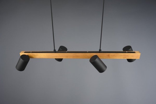 LAMPA WISZĄCA IMITACJA DREWNA DREWNOPODOBNA CZARNE REFLEKTORKI NAD STÓŁ DO KUCHNI JADALNI MARLEY 312490432 TRIO