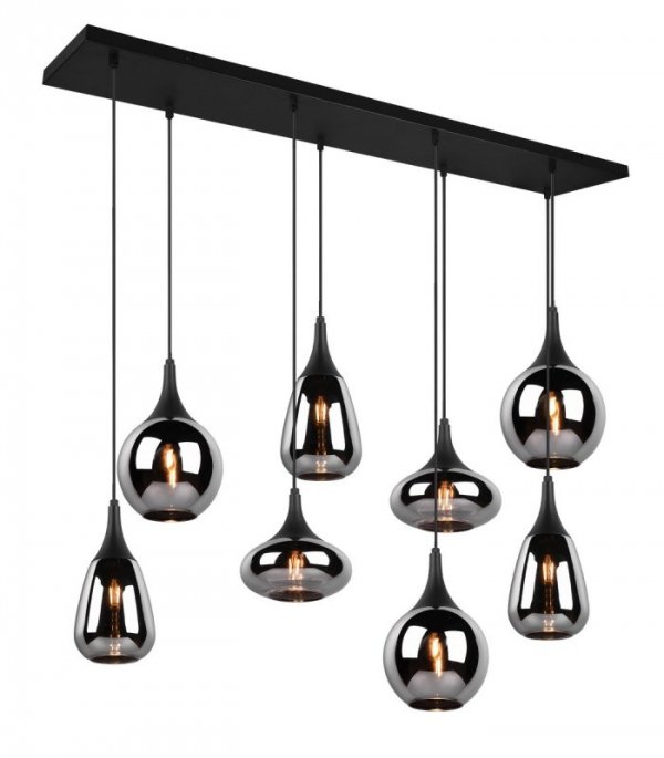 LAMPA WISZĄCA CZARNA SZKLANA NAD STÓŁ Z RÓŻNYMI KLOSZAMI SZKŁO CHROMOWANE NOWOCZESNA DO SALONU JADALNI NAD STÓŁ LUMINA  317000832 TRIO
