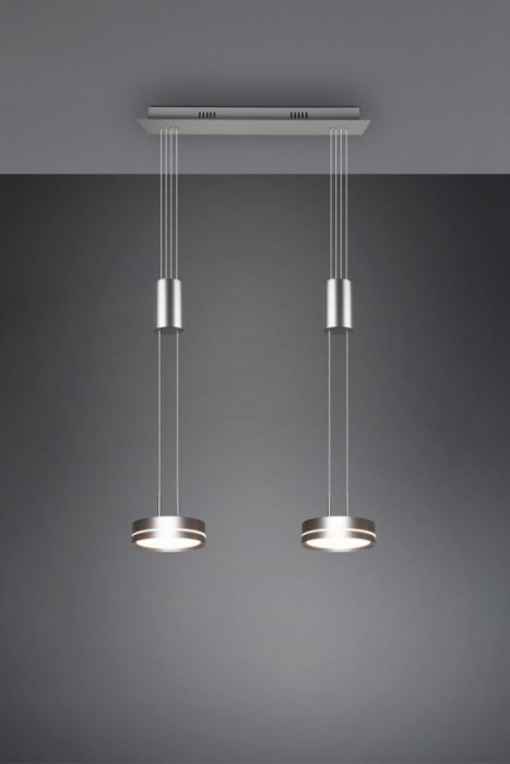 LAMPA WISZĄCA LED NIKIEL MATOWY NAD STÓŁ DO SALONU JADALNI KUCHNI NOWOCZESNA Z REGULOWANĄ WYSOKOŚCIĄ PODWÓJNA 3000K BARWA CIEPŁA FRANKLIN 326510207 TRIO
