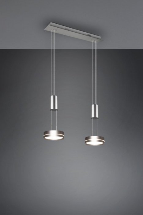 LAMPA WISZĄCA LED NIKIEL MATOWY NAD STÓŁ DO SALONU JADALNI KUCHNI NOWOCZESNA Z REGULOWANĄ WYSOKOŚCIĄ PODWÓJNA 3000K BARWA CIEPŁA FRANKLIN 326510207 TRIO