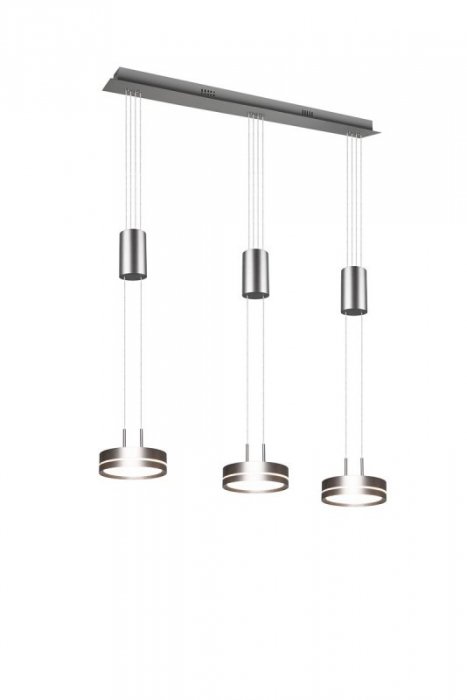 LAMPA WISZĄCA LED NIKIEL MATOWY NAD STÓŁ DO SALONU JADALNI KUCHNI NOWOCZESNA Z REGULOWANĄ WYSOKOŚCIĄ POTRÓJNA  3000K BARWA CIEPŁA FRANKLIN 326510307 TRIO