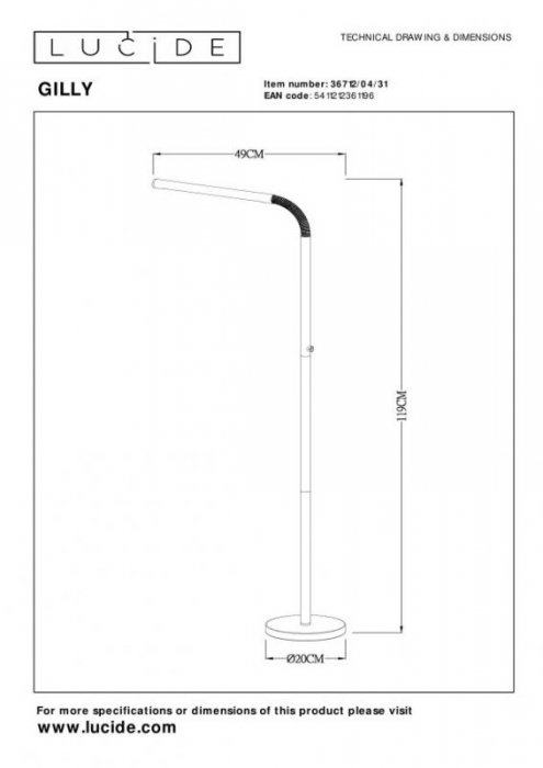 LAMPA PODŁOGOWA LED NOWOCZESNA LUCIDE GILLY 36712/04/31