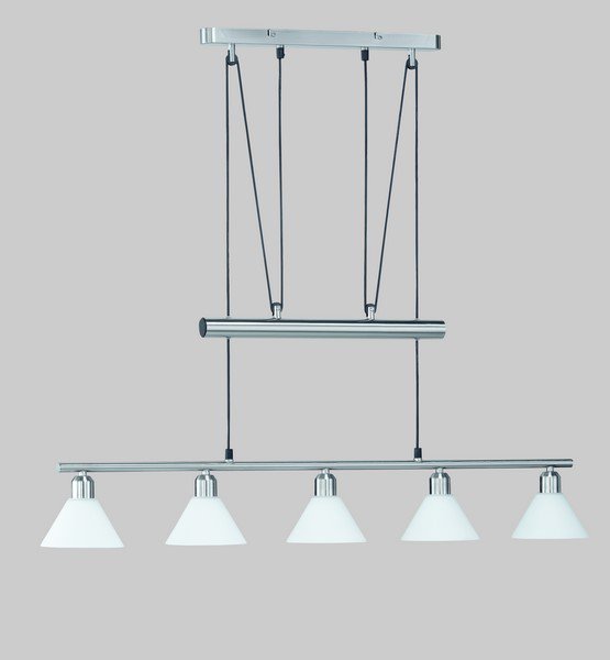 LAMPA WISZĄCA NAD STÓŁ DO KUCHNI JADALNI Z REGULOWANĄ WYSOKOŚCIĄ SATYNA SREBRNA MATOWA STAMINA 3751051-07 TRIO