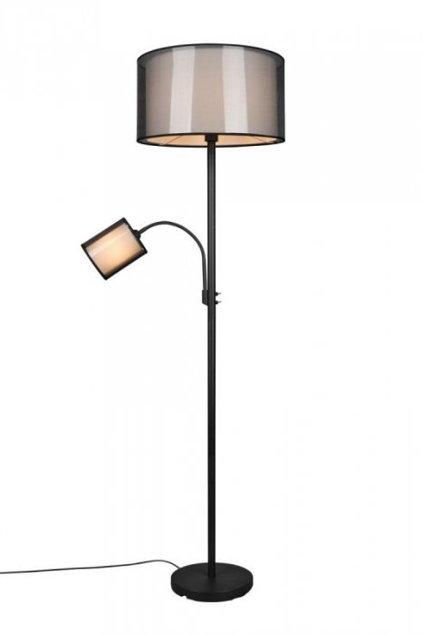 LAMPA PODŁOGOWA CZARNA Z ABAŻUREM DO SYPIALNI SALONU BURTON 411400232 TRIO
