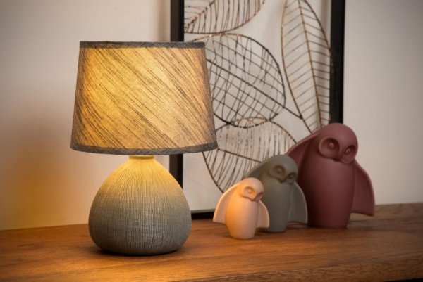 LAMPKA STOŁOWA NOCNA CERAMICZNA SZARA Z ABAŻUREM DO SALONU SYPIALNI  RAMZI 47506/81/38 RAMZI 47506/81/36