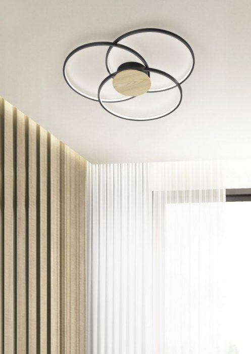LAMPA SUFITOWA PLAFON LED KOŁA CZARNY Z IMITACJĄ DREWNA NOWOCZESNY DO POKOJU KUCHNI SYPIALNI SEDONA 673210332 TRIO
