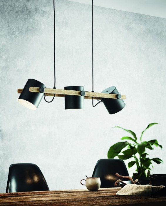 EGLO HORNWOOD 43045 LAMPA WISZACA CZARNA Z DREWNEM LOFT 