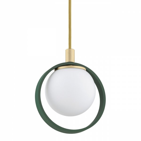 LAMPA WISZĄCA NAD STÓŁ BAR WYSPĘ ZŁOTA ZIELONE KÓŁKO BIAŁY SZKLANY KLOSZ KULA ARGON SATURNIA 8256