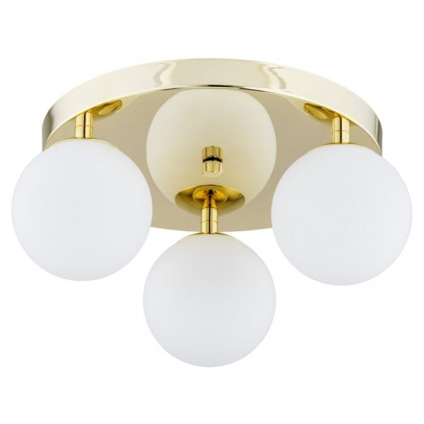 LAMPA SUFITOWA PLAFON ZŁOTY KLOSZE KULE BIAŁE LAMPA POTRÓJNA  DO POKOJU KUCHNI ŁAZIENKI ARGON FLAVIO 1413