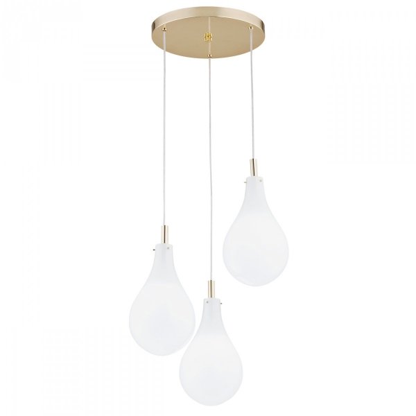 LAMPA WISZĄCA ZŁOTA Z BIAŁYMI KLOSZAMI NA KOLE BIAŁE KLOSZE W KSZTAŁCIE GRUSZKI SZKLANA DO SALONU SYPIALNI KUCHNI ARGON OAKLAND 6104
