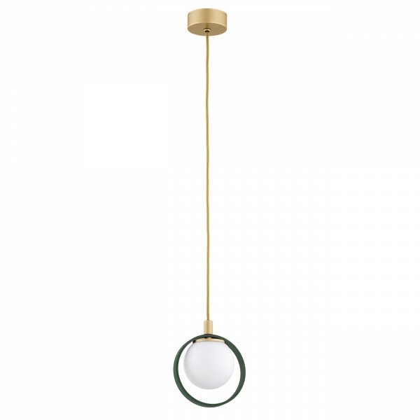 LAMPA WISZĄCA NAD STÓŁ BAR WYSPĘ ZŁOTA ZIELONE KÓŁKO BIAŁY SZKLANY KLOSZ KULA ARGON SATURNIA 8256