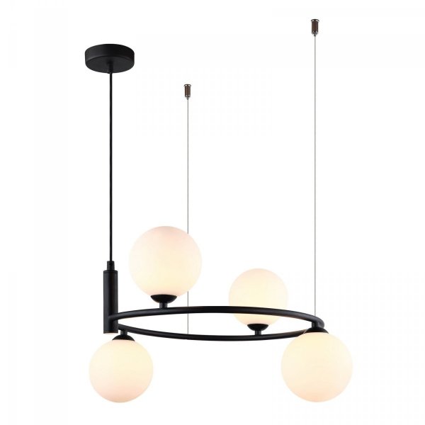 ITALUX AMILY MDM-3974/4 BK LAMPA WISZĄCA CZARNA KOŁO BIAŁE KULE 