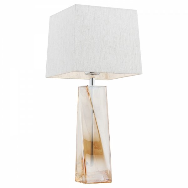 LAMPKA LAMPA STOŁOWA NOCNA SZKLANA ZE SREBRNYM ABAŻUREM BURSZTYNOWA MIODOWA PODSTAWA GLAMOUR NOWOCZESNA DO SALONU SYPIALNI ARGON LILLE 3840