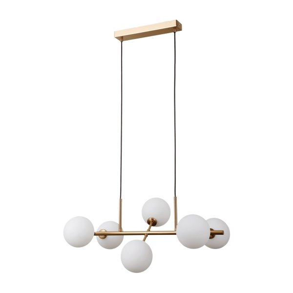 ITALUX MIRELLIO PND-66463-6-HB LAMPA WISZĄCA MOSIĄDZ MIODOWY KLOSZE BIAŁE KULE SZKLANE