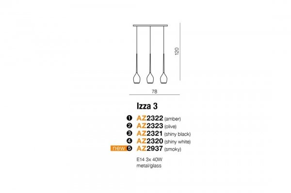 AZZARDO IZZA 3 AZ2937 LAMPA WISZĄCA SZKLANY KLOSZ DYMIONE SZKŁO POTRÓJNA