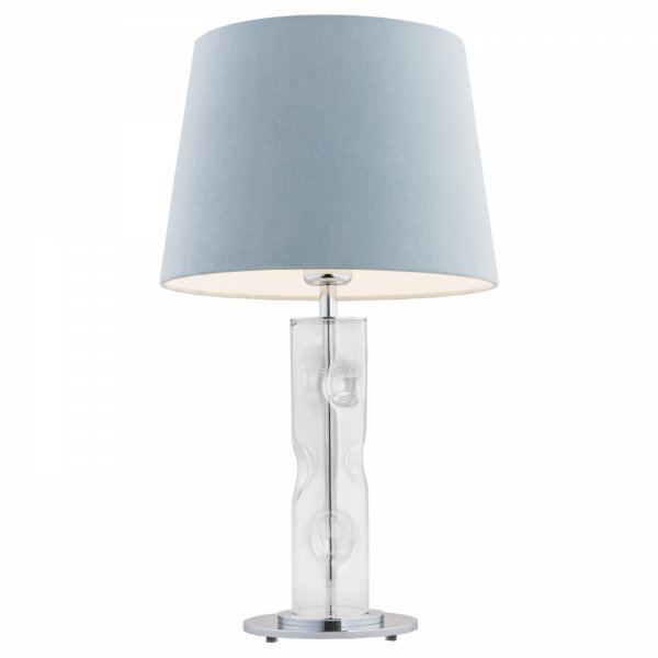 LAMPA STOŁOWA LAMPKA NOCNA SZKLANA Z BŁĘKITNYM NIEBIESKIM ABAŻUREM WELUROWYM GLAMOUR DO SYPIALNI SALONU ARGON NANCY 3844