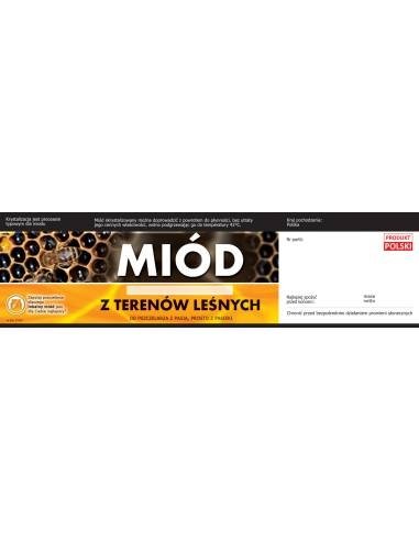 Paczka etykiet z kontretykietą na miód z terenów leśnych (100szt) Samoprzylepne (200 mm x 55 mm). 