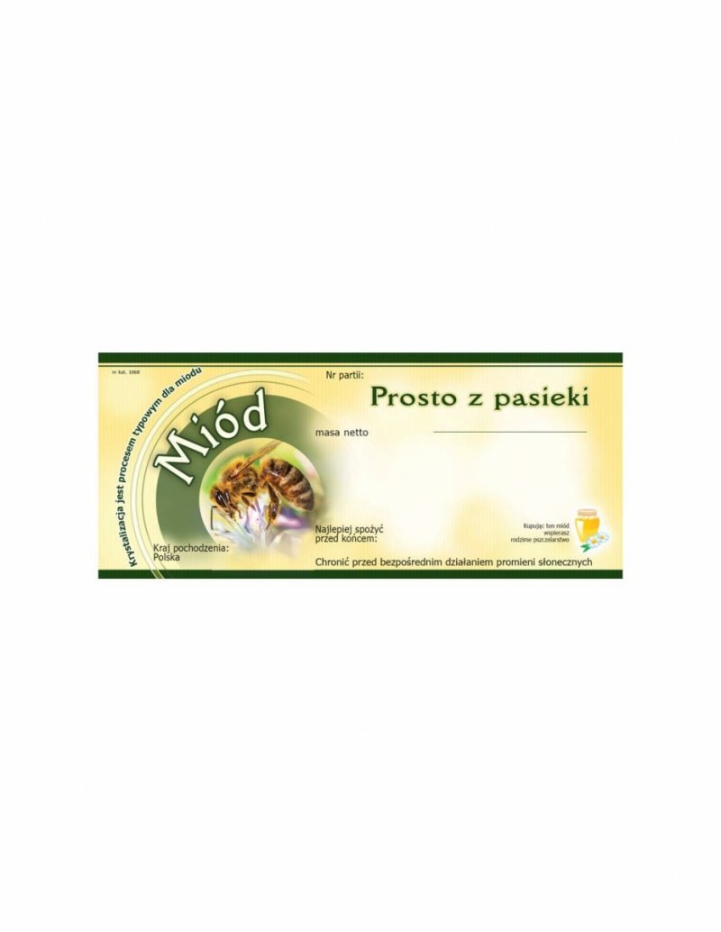 Paczka etykiet na miód &quot;Miód. Prosto z pasieki&quot; (100 szt) E1068