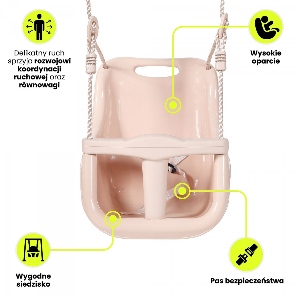 Huśtawka dla niemowląt i małych dzieci z pasem bezpieczeństwa HyperMotion - kolor beżowy