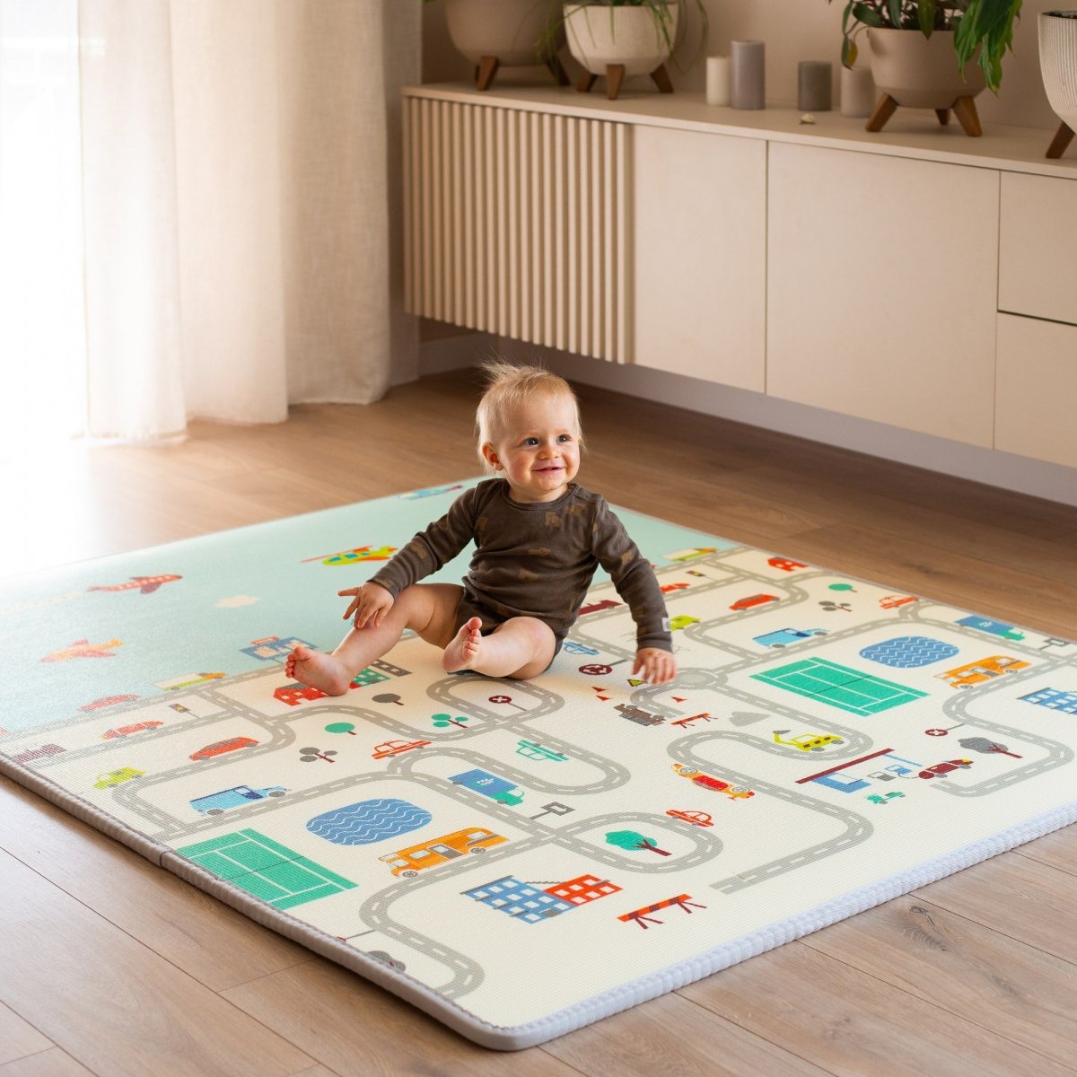 Dwustronna mata piankowa XXL - 180 x 150 x 2 cm - najgrubsza - rulon (droga i zygzaki)