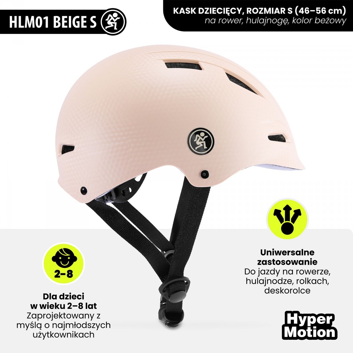 Kask dziecięcy na rower, hulajnogę HyperMotion rozmiar S (46-56 cm), kolor beżowy