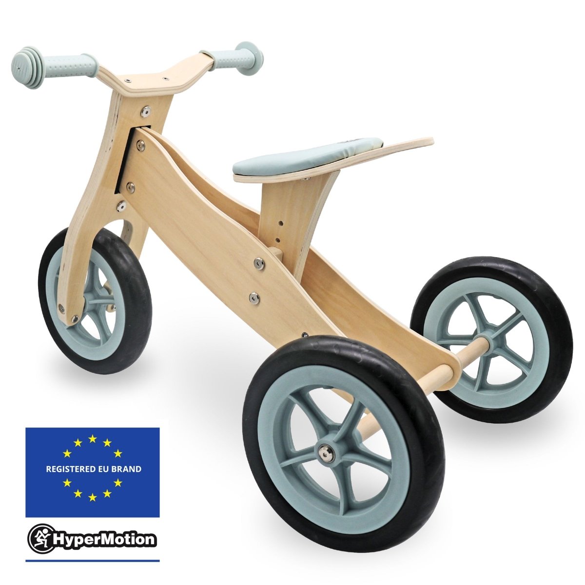 Drewniany rowerek trójkołowy i biegowy 2w1 - HyperMotion PERCY - błękitny