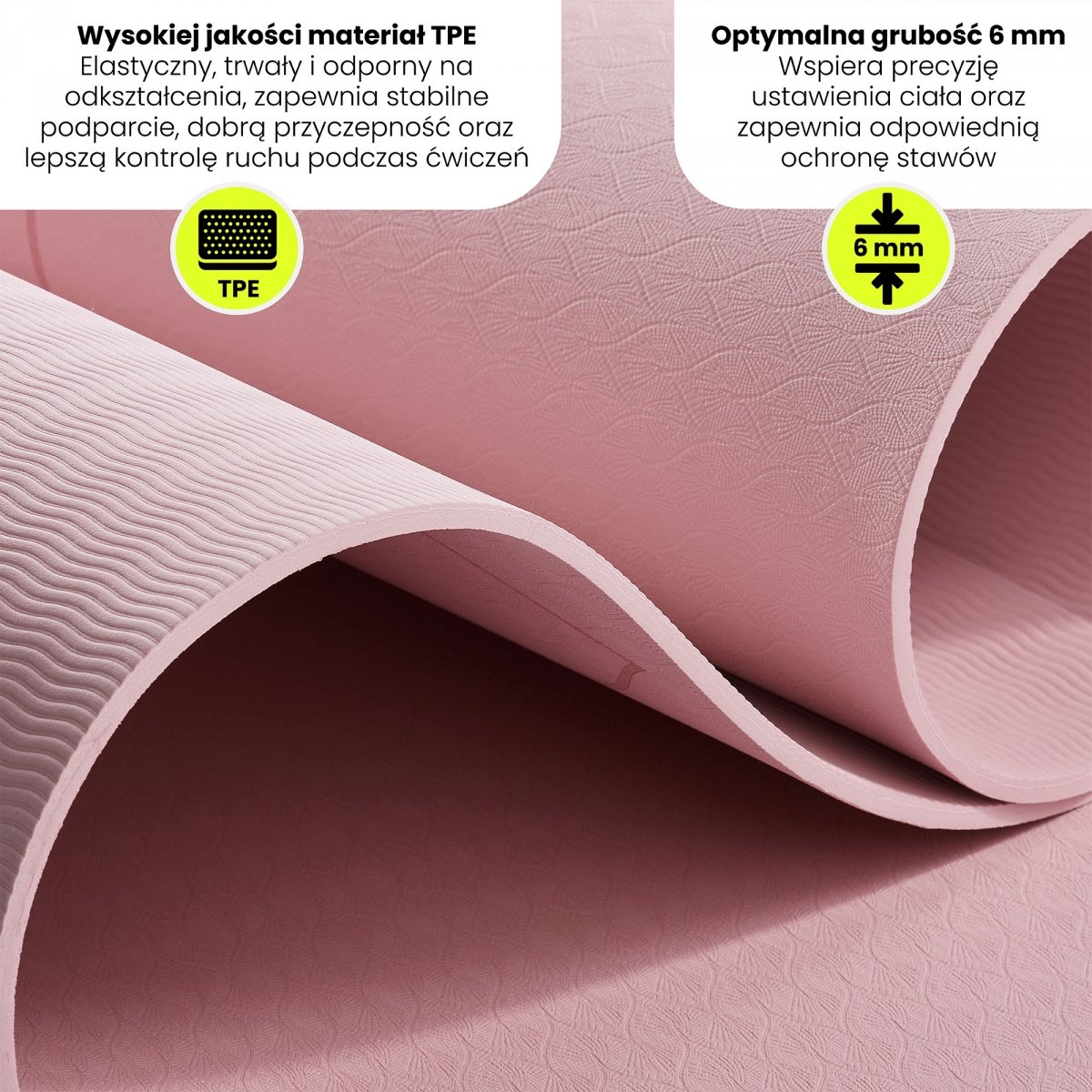 Mata do jogi i ćwiczeń HyperMotion Lotos TPE 6 mm z paskiem - 183 x 61 cm - różowa