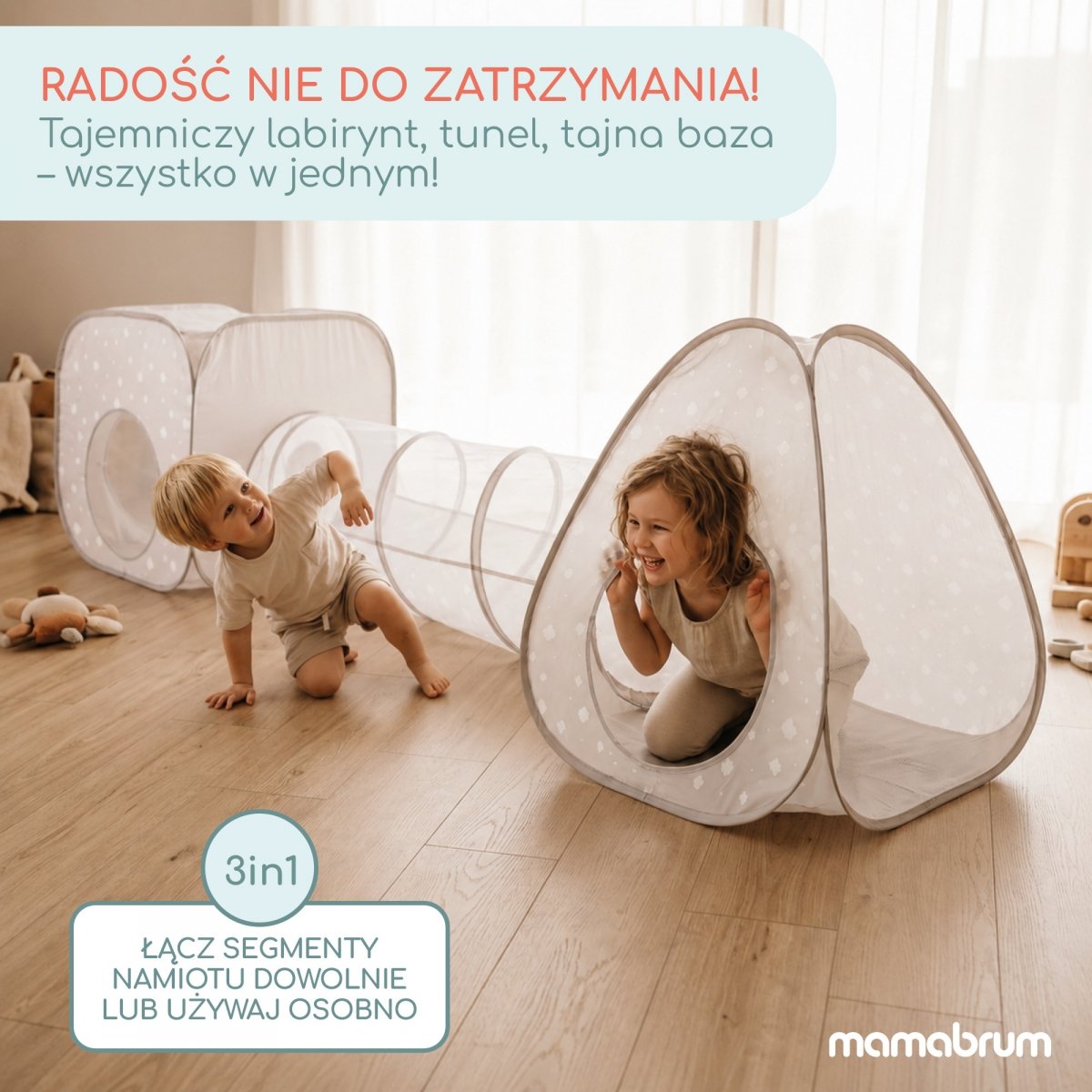 Zestaw do zabawy dla dzieci 3 w 1 - trójkątny namiot, tunel i kostka - do domu i ogrodu