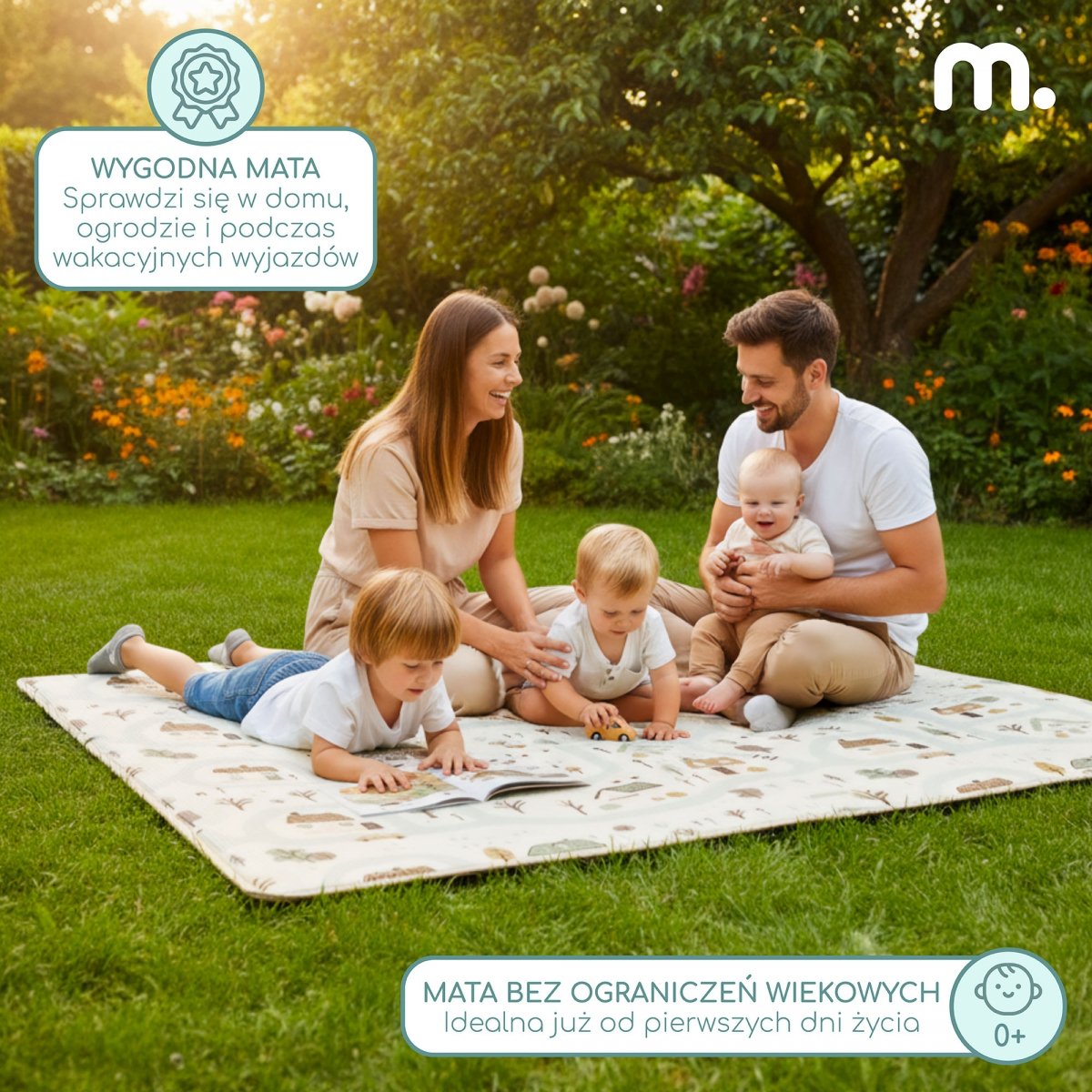 Dwustronna mata piankowa dla dzieci – Urocze miasteczko / Piaskowy beż