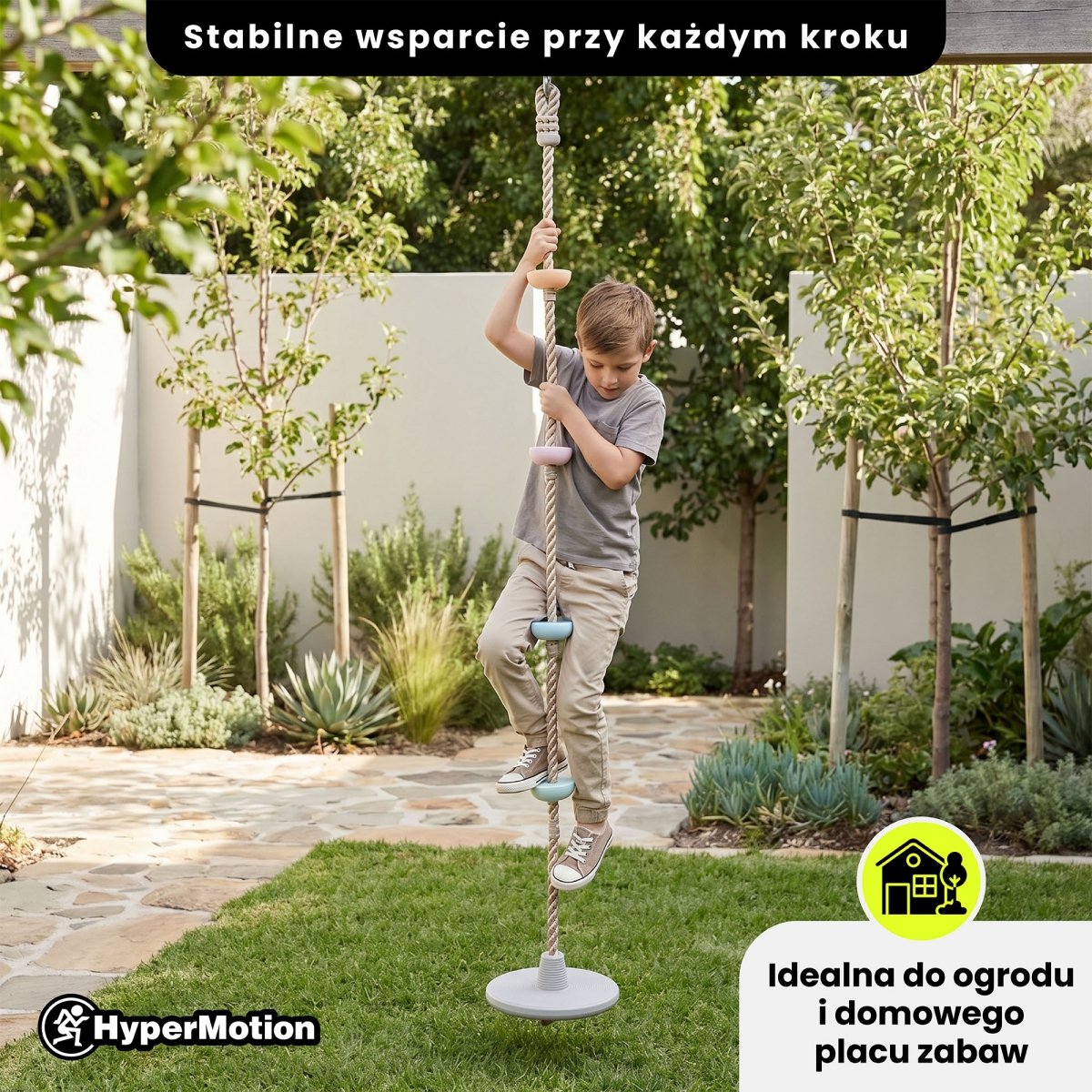 Lina wspinaczkowa dla dzieci z dyskiem i uchwytami - huśtawka ogrodowa HyperMotion