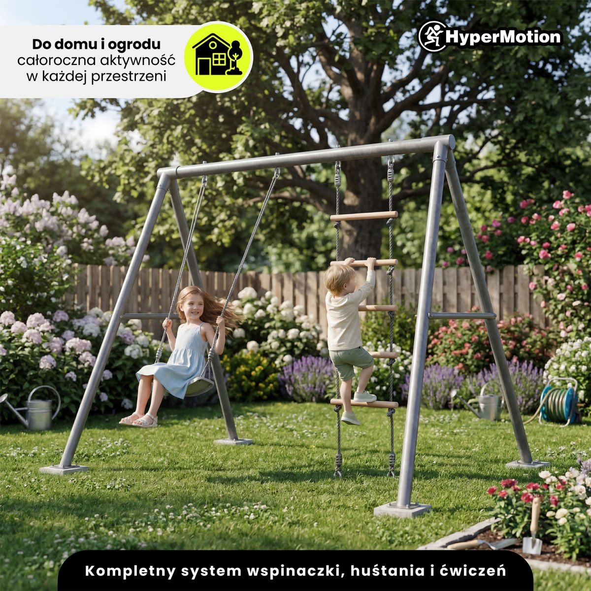 Wielofunkcyjny Zestaw Gimnastyczno-Wspinaczkowy 6w1 HyperMotion z Drążkiem Rozporowym - do domu i ogrodu