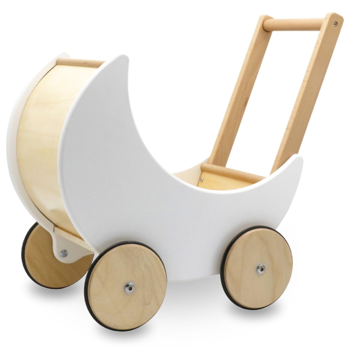 Drewniany wózek dla lalek pchacz biały