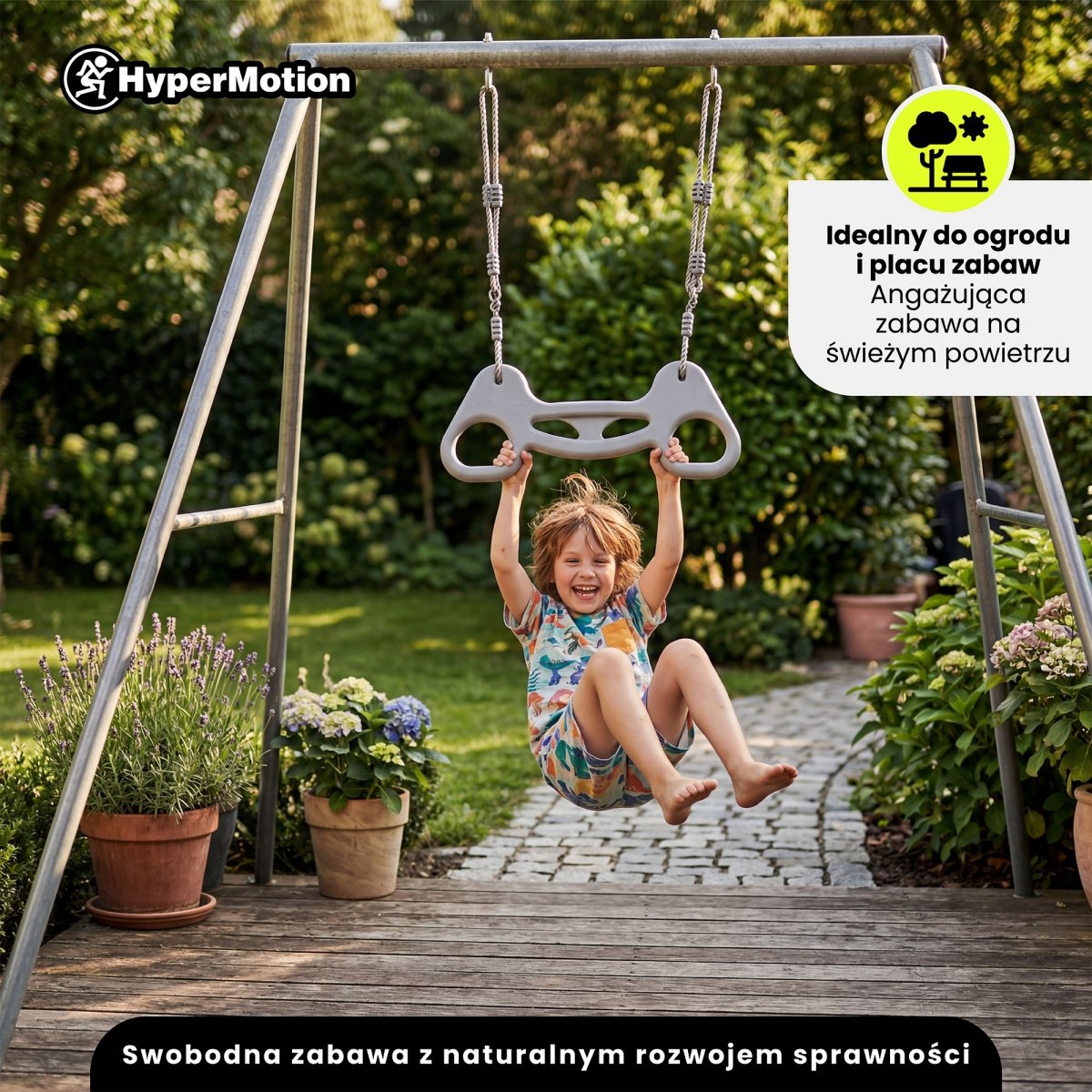 Ergonomiczny trapez gimnastyczny - uchwyt treningowy na linach, zestaw do huśtawki HyperMotion