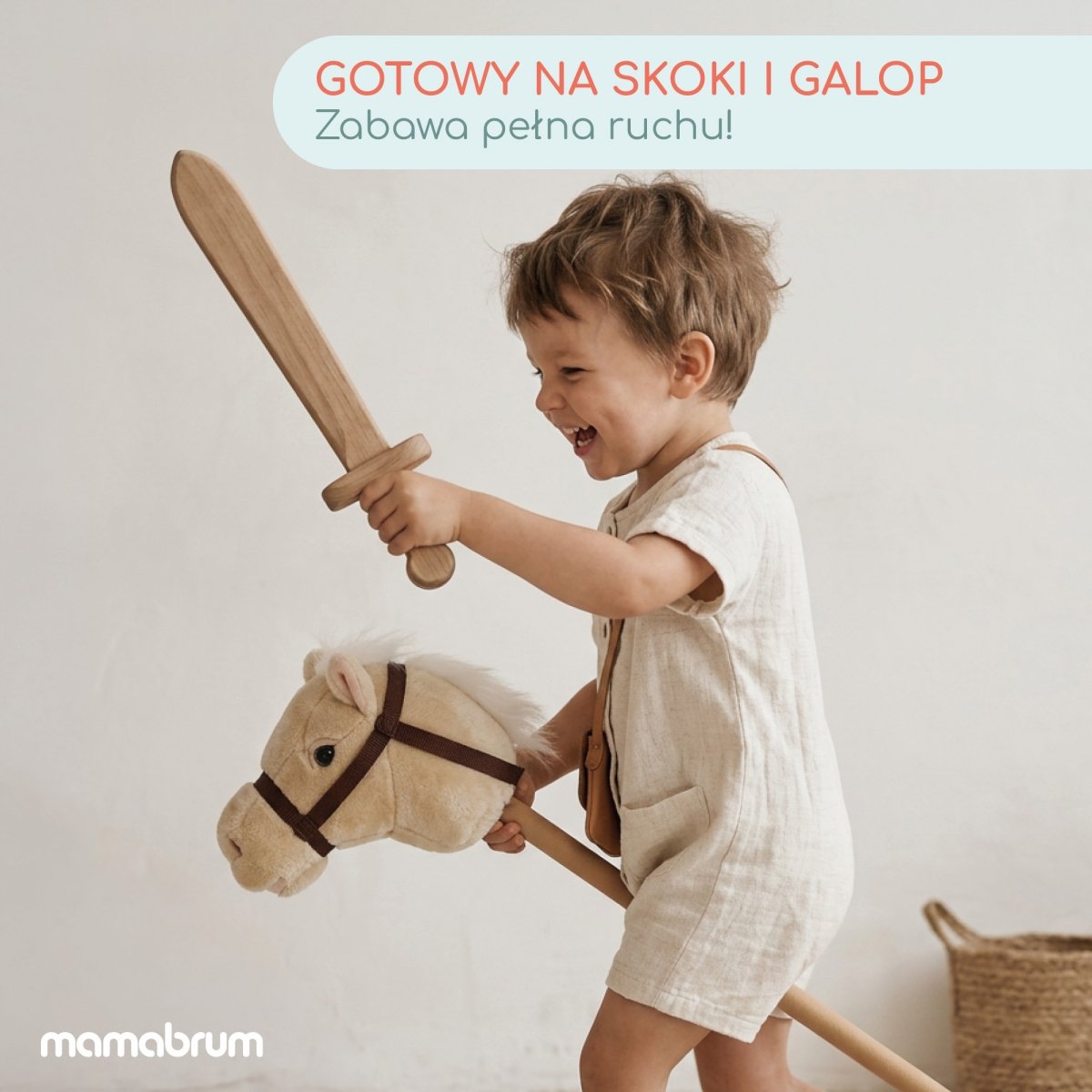 Hobby Horse – koń na kiju dla dzieci 80 cm, beżowy