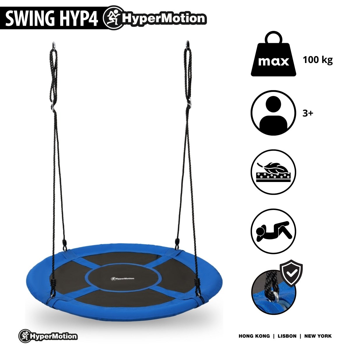 Huśtawka ogrodowa 110cm typu bocianie gniazdo HyperMotion - kolor niebieski