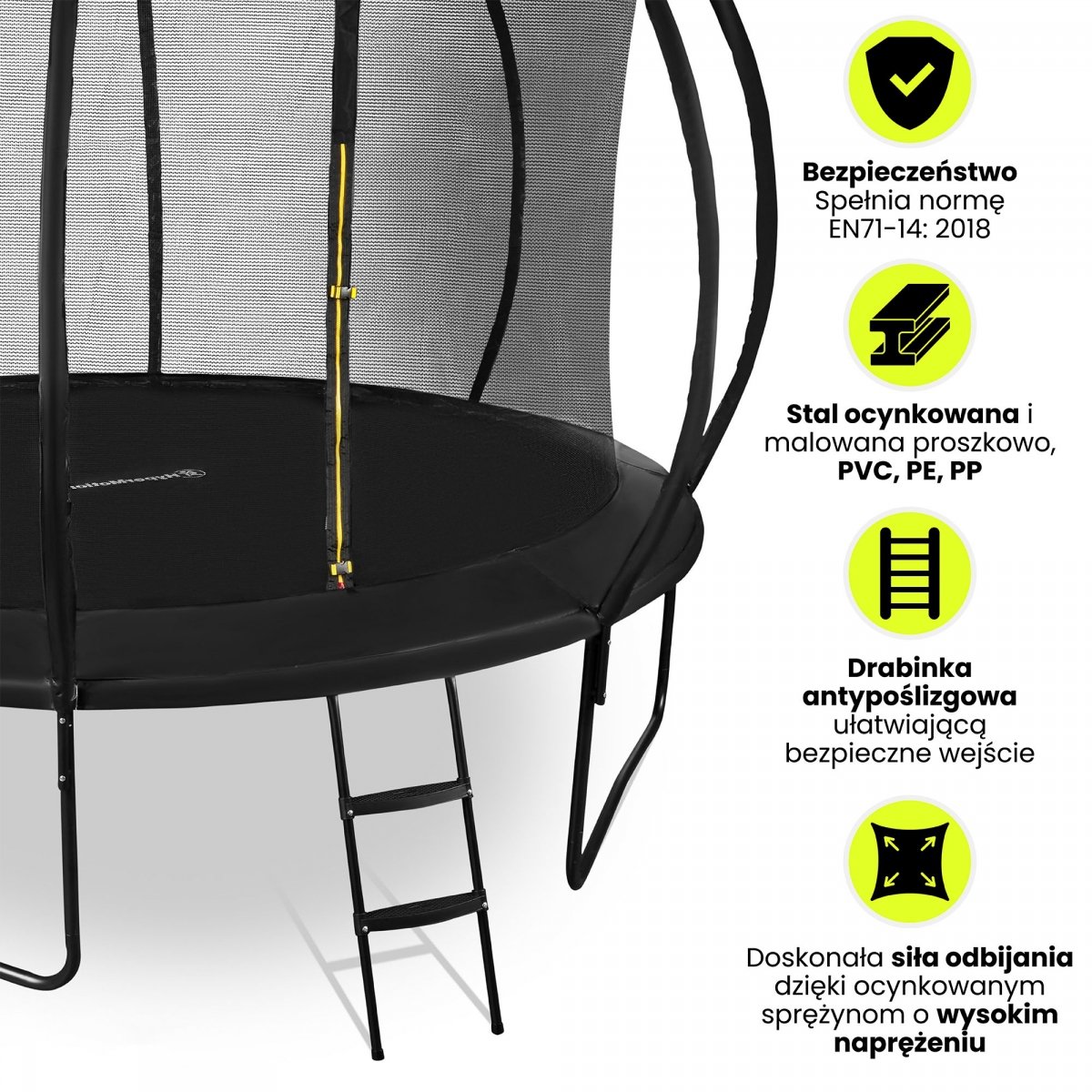 Trampolina ogrodowa XXXL dla dzieci HyperMotion - 430 cm 14FT - z drabinką i siatką wewnętrzną - do domu i ogrodu - 150kg max