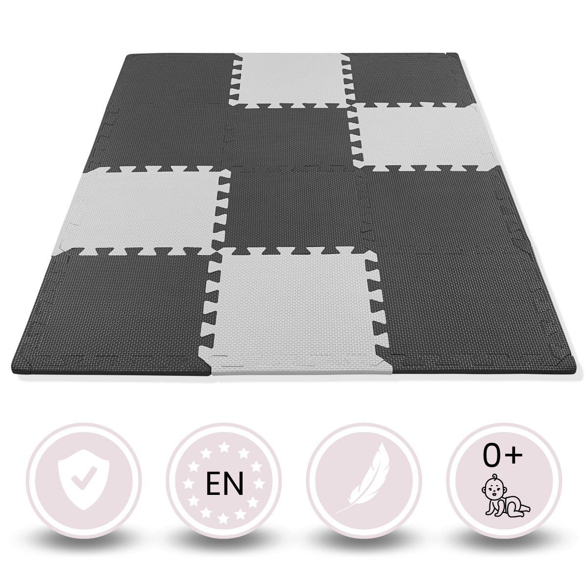 Piankowe puzzle 12szt. - piankowa mata edukacyjna 120 x 90 x 1.2cm z obrzeżem - szara