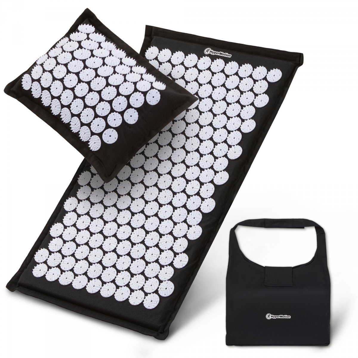 Mata do akupresury ECO lniana z włóknem kokosowym i poduszką z gryki – 68 cm HyperMotion czarno-biała