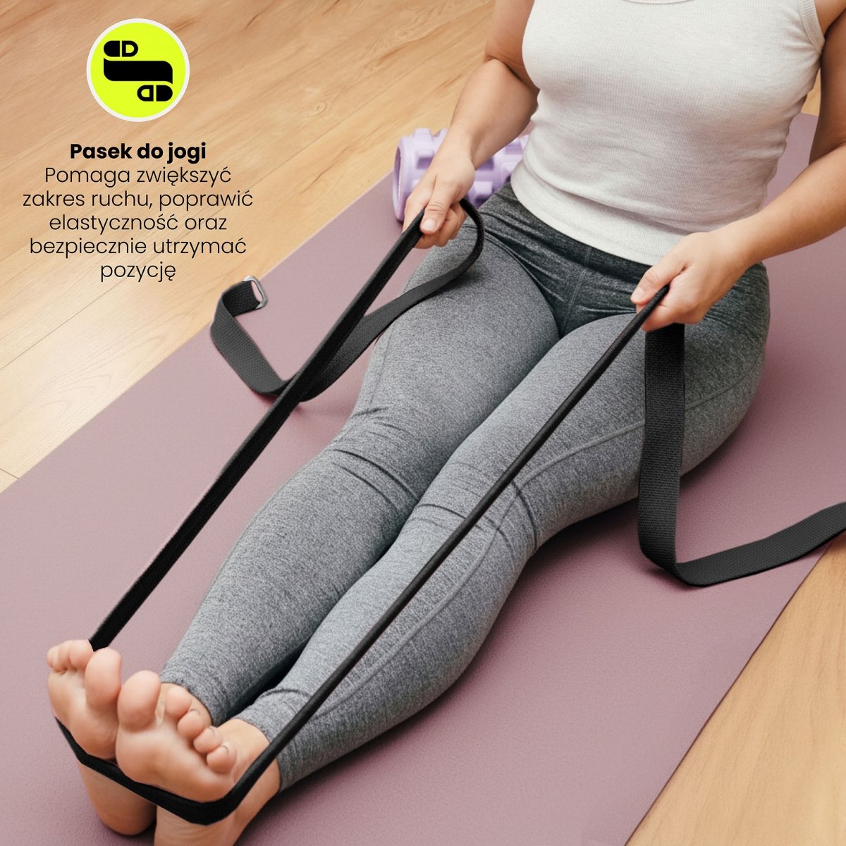 Mata do ćwiczeń fitness i jogi NBR z wielofunkcyjnym paskiem do ćwiczeń i przenoszenia - 183 x 61 x 1,5 cm HyperMotion - kolor brudny róż