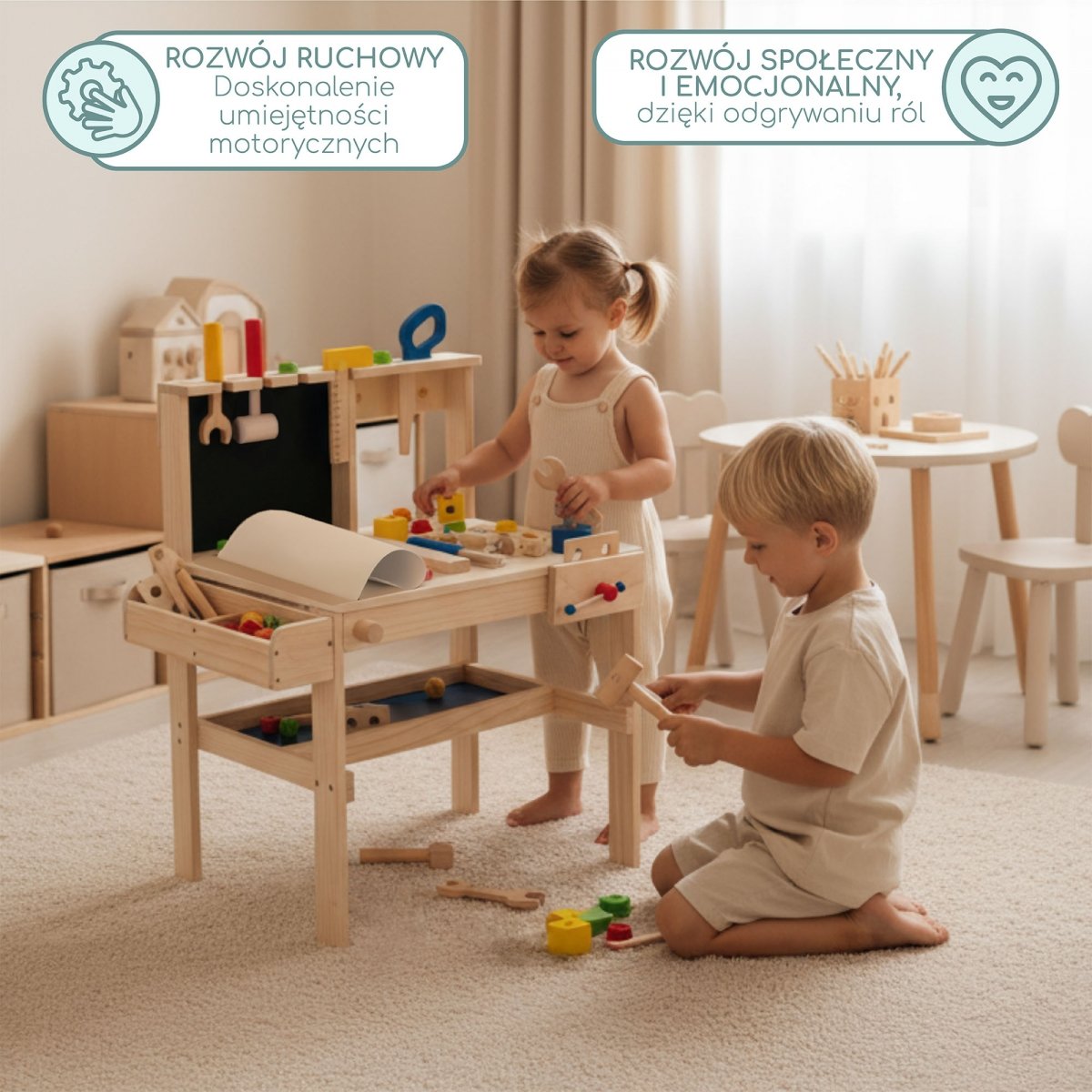 Drewniany zestaw majsterkowicza warsztat XXL - 75 elementów