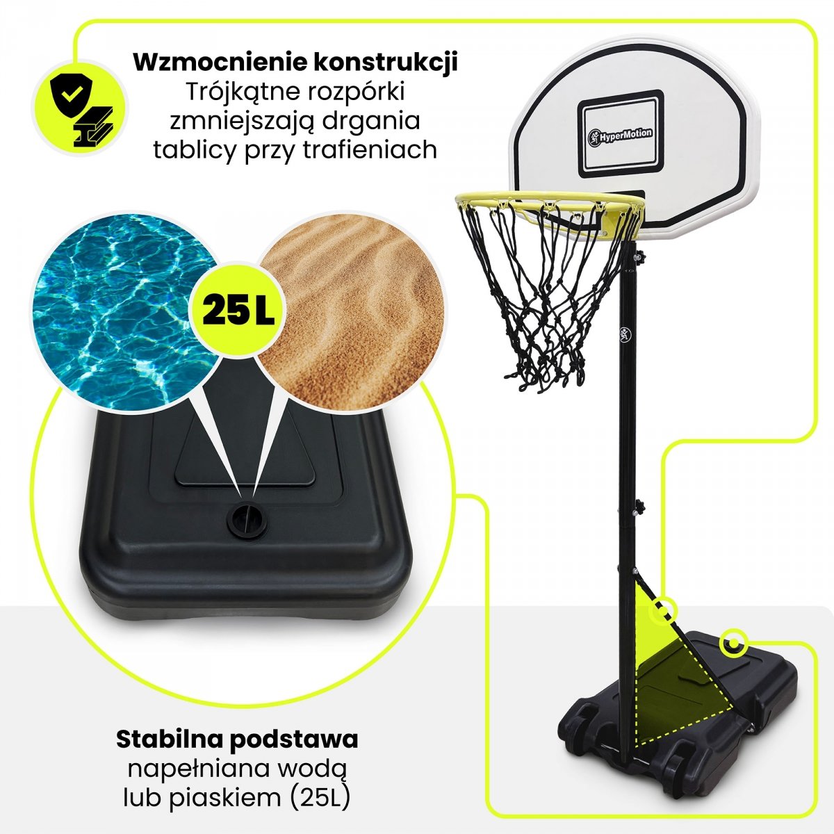 Wolnostojący kosz do koszykówki dla dzieci z regulacją wysokości 165–215 cm, tablica 73 × 49 cm - HyperMotion