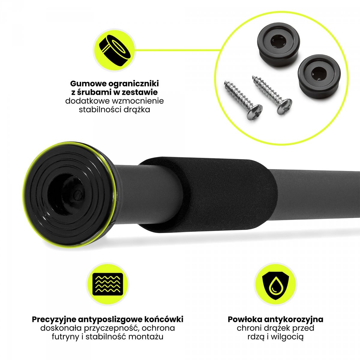 Drążek rozporowy do podciągania HyperMotion regulowany 80–130 cm, 150kg, czarny