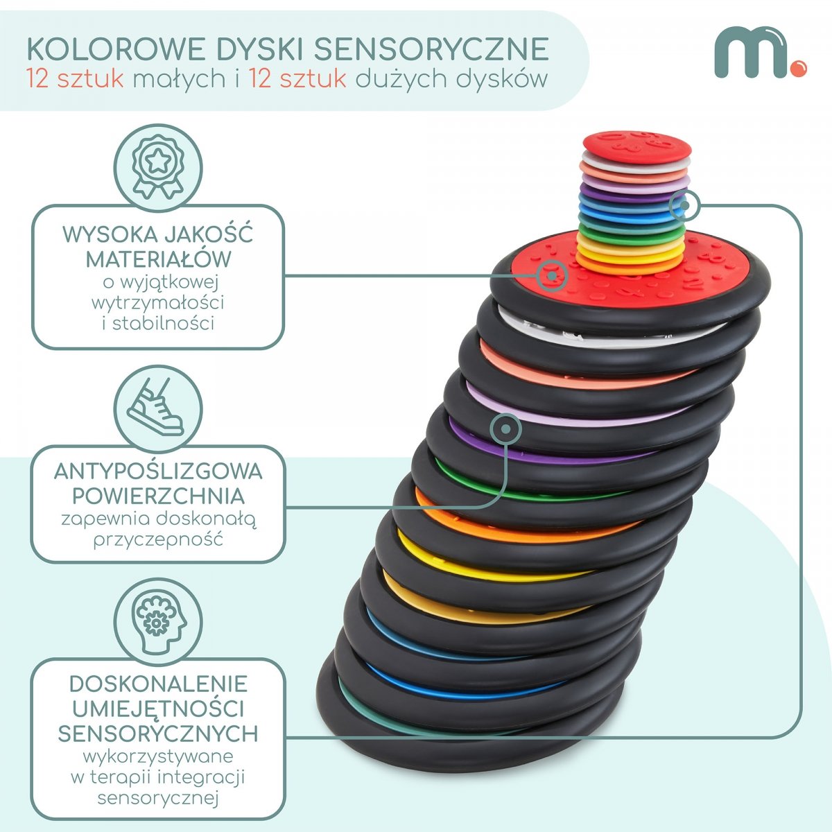 Kolorowe dyski sensoryczne dla dzieci - 12 sztuk